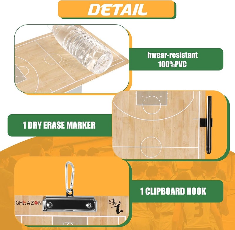 HIGHRAZON Basketball Coaches Clipboard,White Double-Sided Dry Erase Coach Clipboard, Color Basketball Whiteboard for Coaches, White Board with Marker for Coaches Gift - Image 4